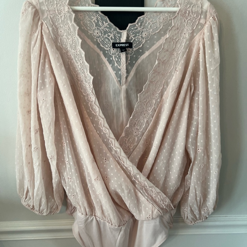 Express Blush Lace Wrap Blouse Bodysuit size Large